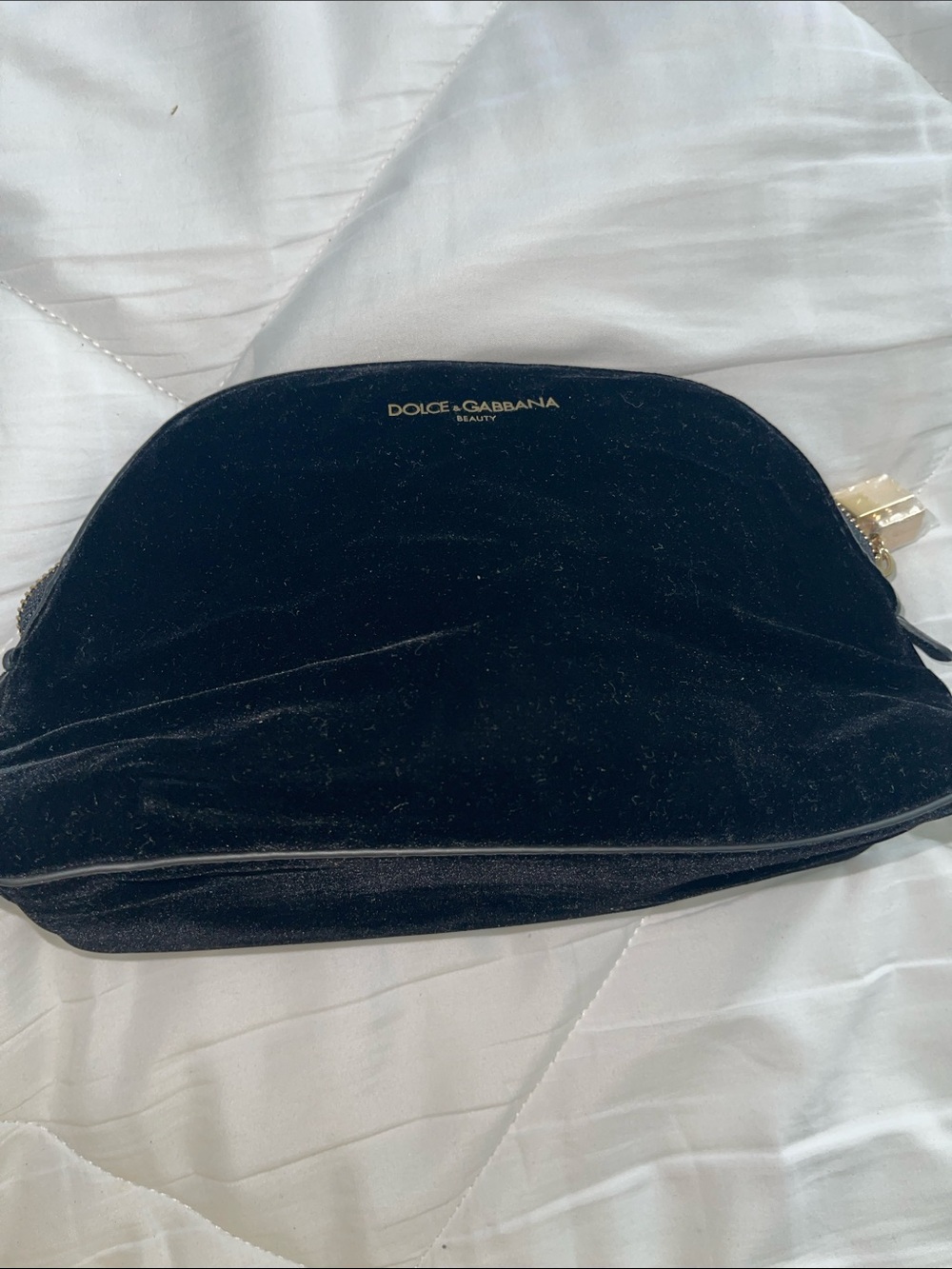 Dolce & Gabbana Black Velvet Beauty Pouch with Gold Logo